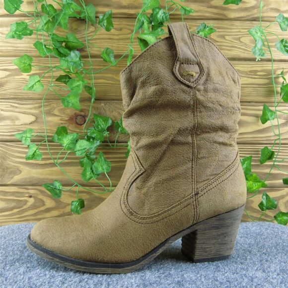 Rocket Dog Women Western Boots Brown Fabric Pull‎ On Size 9 Medium - Picture 1 of 10